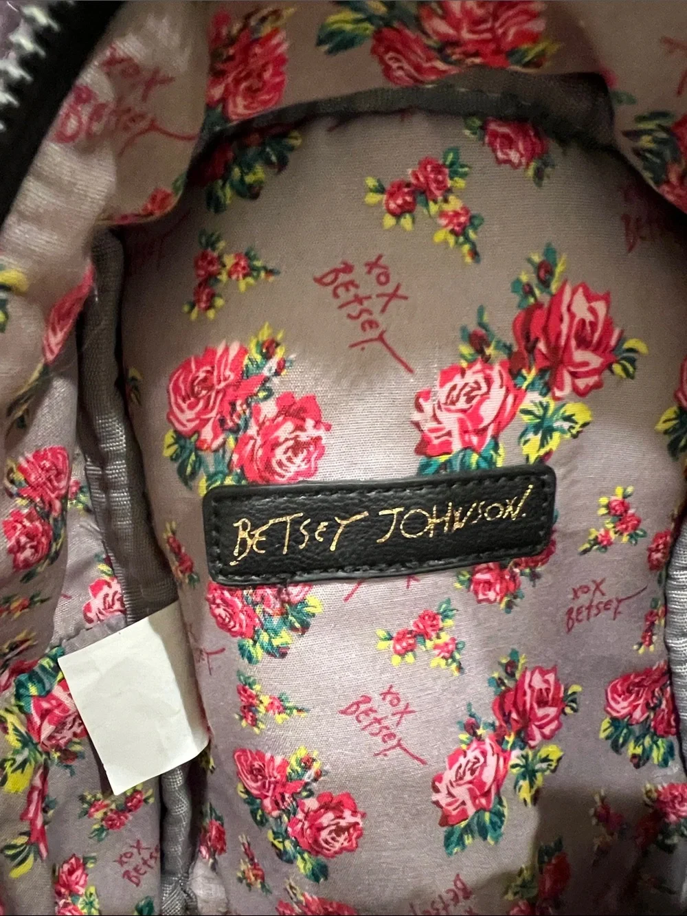 Betsey Johnson White Mini Backpack with Orange Citrus Print and Black Trim